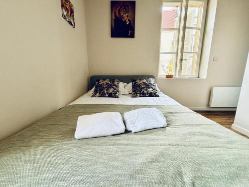 a large bed with two pillows on it in a bedroom at Louis Premier et Second Metz Centre Un Séjour à Part in Metz
