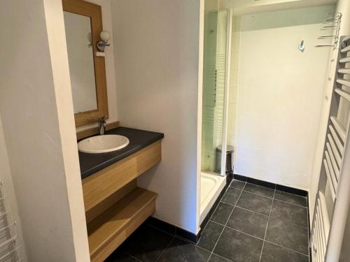 une salle de bain avec un lavabo et un miroir dans l'établissement Résidence Le Centaure - 2 Pièces pour 6 Personnes 641, à Aime La Plagne