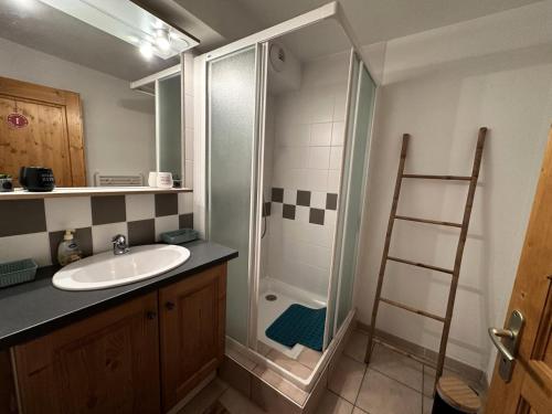 La salle de bains est pourvue d'un lavabo et d'une douche avec une échelle. dans l'établissement Résidence La Chanalette - LA CHANALETTE MAE-4521, à Vars
