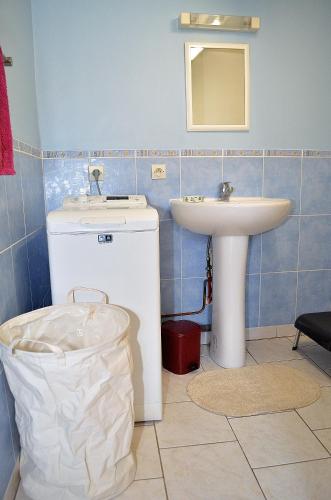 une salle de bain avec un lavabo et des toilettes dans l'établissement La maison d'Arthur et Armelène, à Rely
