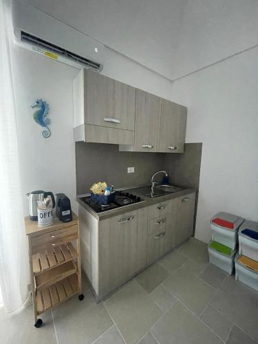 a small kitchen with a sink and a stove at Il Borgo Apartments in Vieste