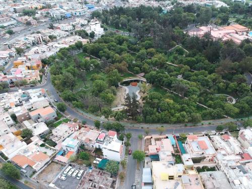 an overhead view of a city with a road at Suite Chachani in Arequipa