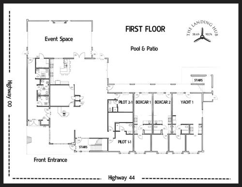 a floor plan of the first floor of a house at Queen Room With Access To Chef's Kitchen And Pool in Pacific