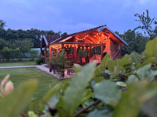 a house with a lot of lights on it at Casa "La Moara din Grădină" in Eftimie Murgu