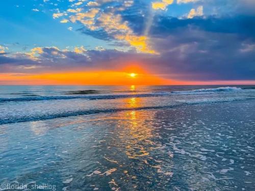 a sunset on a beach with the ocean at Sunny Shores Retreat 6 in Clearwater Beach