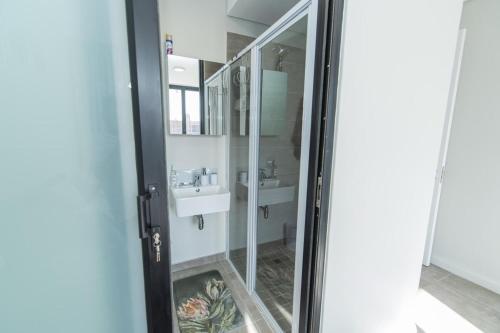 a bathroom with a shower and a sink at Bella Protea - 2 Bedroom in Summerstrand