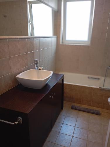 a bathroom with a sink and a bath tub at Tiny Little SUITE in Athens