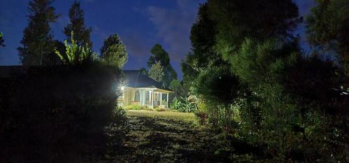 a house with a light on in a yard at Aberdare Home in Othaya