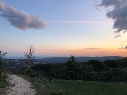 a sunset over a field with a dirt road at Uva - Poderone in Triana