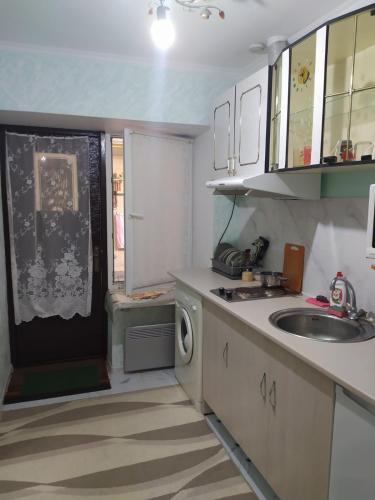 HOME في كيشيناو: مطبخ صغير مزود بحوض غسيل وغسالة ملابس