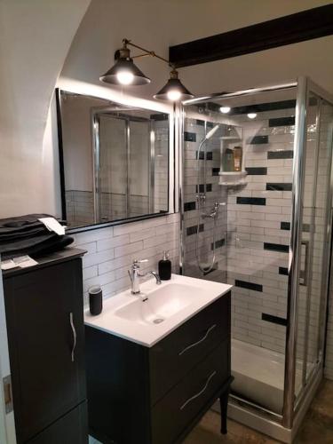 a bathroom with a sink and a shower at Mini appartamento La Petite Maison in Pianezza