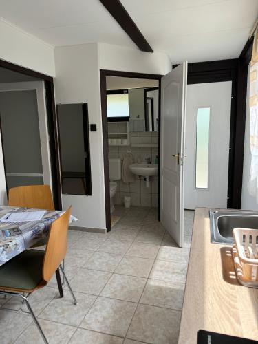 a bathroom with a sink and a toilet at Avar Apartman in Igricetanya