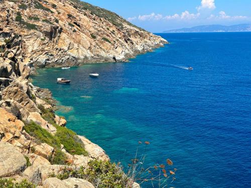a group of boats in a large body of water at Faro Capel Rosso in Isola del Giglio
