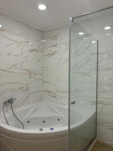 a bathroom with a shower and a bath tub at Apartmani Milos - Meljine in Herceg-Novi