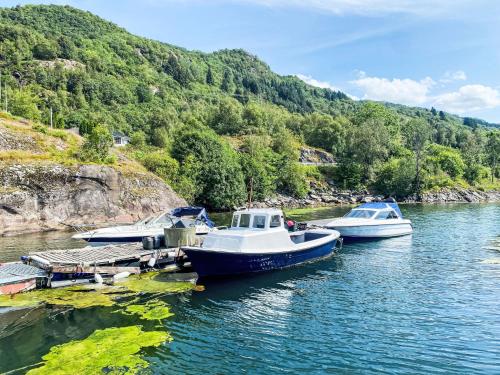 two boats docked at a dock in the water at Holiday Home Sjøtun by Interhome in Hyllestad