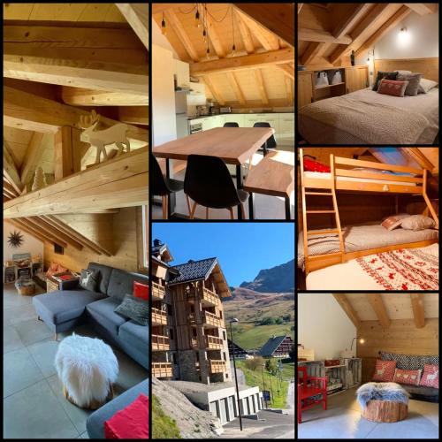 un collage de photos d'une chambre avec une maison dans l'établissement Nouveau - Superbe duplex - Belle vue - Parking privé, à Saint-François-Longchamp