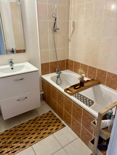 une salle de bain avec une baignoire et un lavabo dans l'établissement Location appartement T3, à Marseille