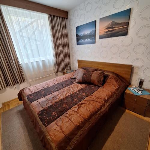 a bedroom with a bed and a window at Kraljevski kutak Kraljevi čardaci in Kopaonik