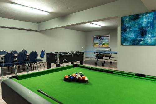 a billiard room with a pool table and chairs at Villa Matko - family destination in Zmijavci