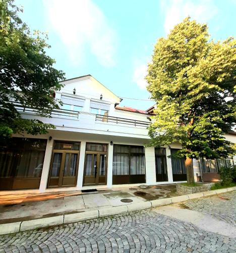 a white building with a tree in front of it at Vazdušna Banja in Niš