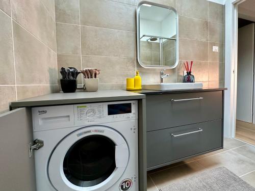 a washing machine in a bathroom with a sink at Villa Manzoni in Meda
