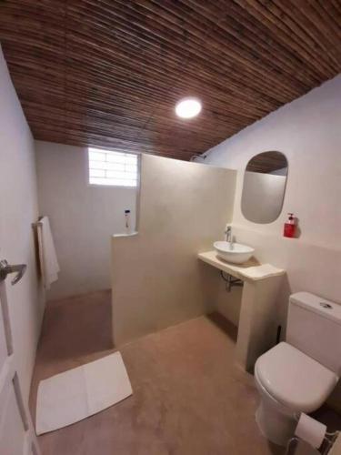 a bathroom with a white toilet and a sink at Mango Alto - Magica Casa Tropical en Minca in Minca