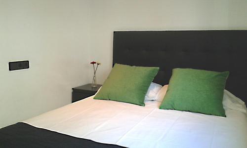ein Schlafzimmer mit einem Bett mit grünen Kissen in der Unterkunft Residencia Mayol - Adults Only in Palma de Mallorca