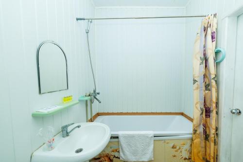un bagno con vasca, lavandino e doccia di Яскраві квіти мережа квартир Документи для відряджень Безконтактне заселення 24-7 a Poltava