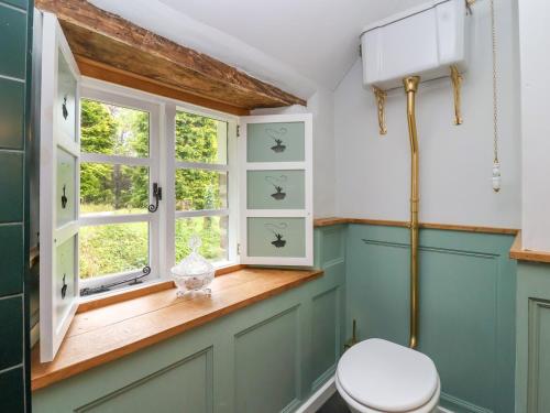 a bathroom with a toilet and a window at Fishermen's Cottage in Chulmleigh