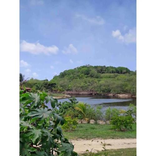 a river with a mountain in the background at Bungalow élégant à Anse-Bertrand avec jardin privé in Anse-Bertrand
