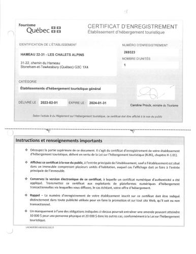 a screenshot of a document with the patient registration number at 22#31 Chemin du Hameau - Studio in Stoneham