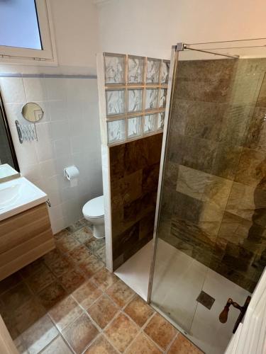 een badkamer met douche en toilet bij Apartamento Nuria,Centro del Pueblo,Planta baja con jardin, Aire Acondicionado in L'Escala