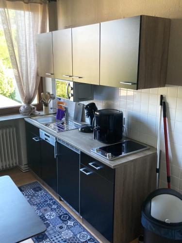 a kitchen with a sink and a stove and cabinets at Time-Out Westerbauer TC15B in Hagen