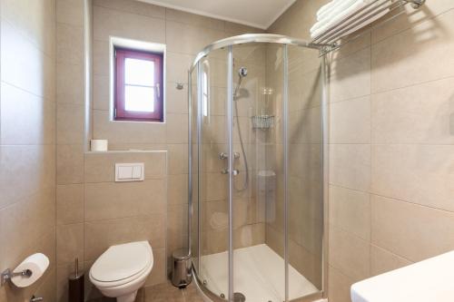 a bathroom with a shower and a toilet at Green lakes house 2 in Plitvička Jezera