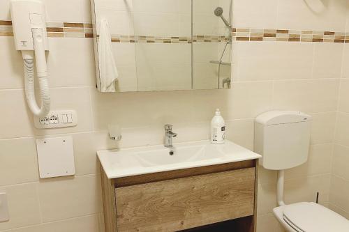 a bathroom with a sink and a toilet at Rustico da Pina con angolo cottura in Castions