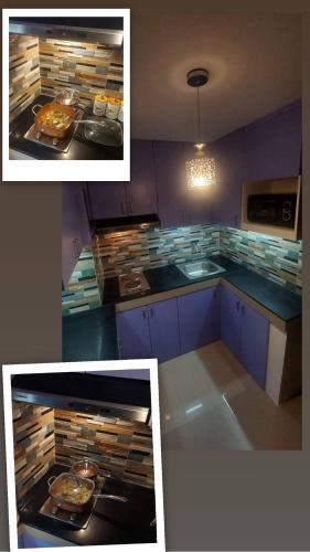 a kitchen with an oven with food in it at Twins staycation by wench in Cambridge condo in Cainta