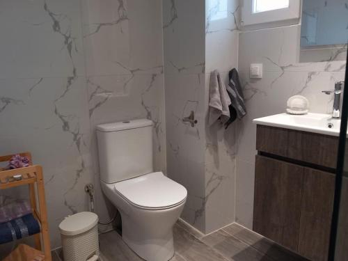 a bathroom with a toilet and a sink at Agnanti Apartment in Órmos