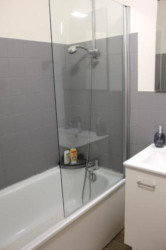 a bathroom with a shower and a bathtub and a sink at Le "Petit Californie" Studio proche Gare in Rennes