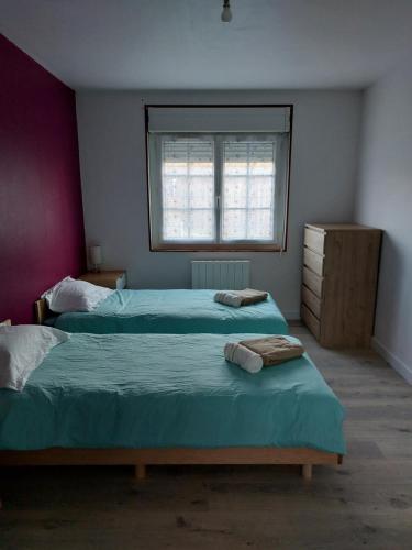 une chambre avec deux lits et une fenêtre dans l'établissement Entre Tours et Loches, à Tauxigny