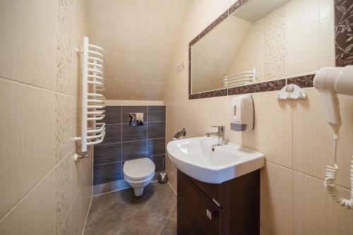 a bathroom with a sink and a toilet at Willa Szafran - pokoje in Zakopane