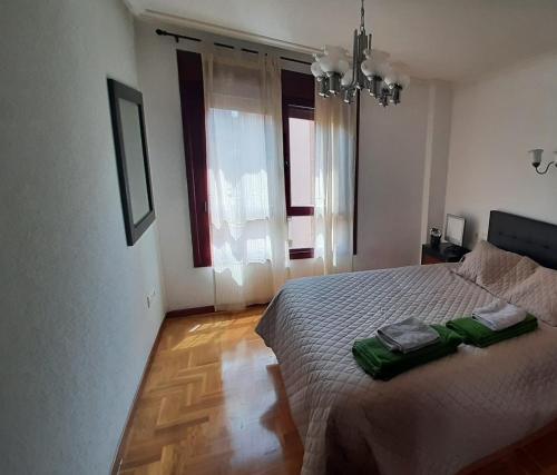 a bedroom with a bed and a large window at Sar Inn - Garaje incluido in Avilés