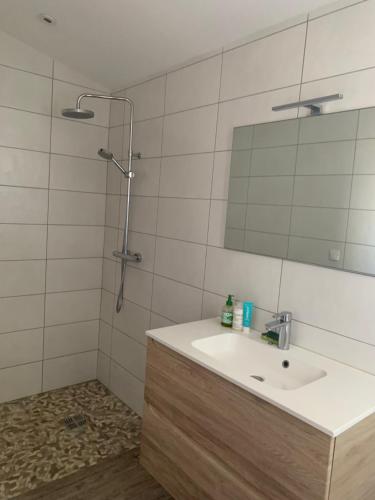 un baño con lavabo y espejo en La campagne au bord de la mer, en Porto Vecchio