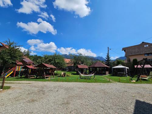 a park with a playground with a swing at Pensiunea Sarah Bran in Bran