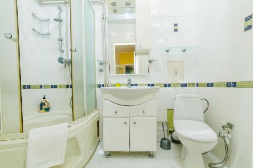 un bagno con wc, lavandino e doccia di Квартира Антиквара у центрі Полтави Мережа AlexApartments Документи для відряджень Безконтатне заселення Цілодобово a Poltava