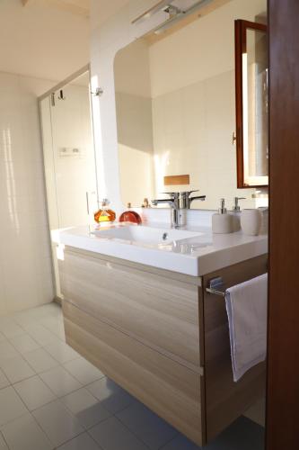 a bathroom with a sink and a mirror at Codirosso - Rustico in collina vicino al mare in Trebbiantico