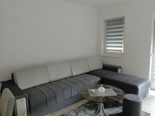 a living room with a couch and a table at Apartman Petrovic 4 in Soko Banja