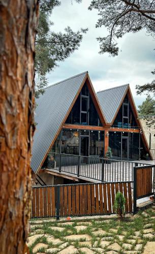 a large house with a metal roof at Hotel Twins Surami in Surami