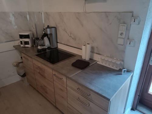 une petite cuisine avec un comptoir et un évier dans l'établissement Cottage in Burgund, à Le Rousset