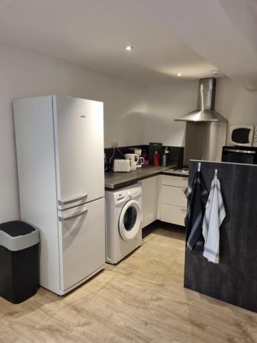 une cuisine avec un réfrigérateur et une machine à laver dans l'établissement Nid d'amour, à Bastia