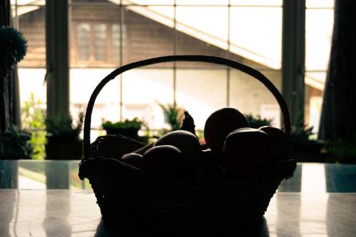 a basket sitting on top of a table at Zabarwan Peaks Villa in Srinagar